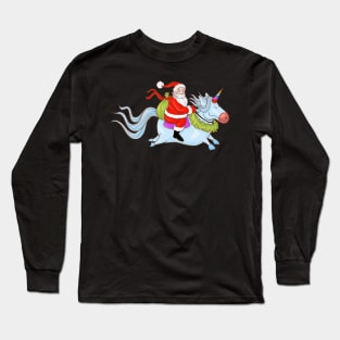 santa riding unicorn christmas Long Sleeve T-Shirt